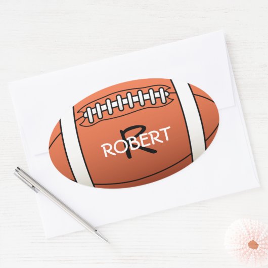 名前パーソナライズされたとモノグラムテンプレートラグビーボール 楕円形シール (封筒)