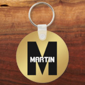 名前パーソナライズされたとモノグラム金ゴールドキーチェーン キーホルダー (正面)