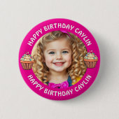 名前パーソナライズされたと写真の誕生日 缶バッジ (正面)