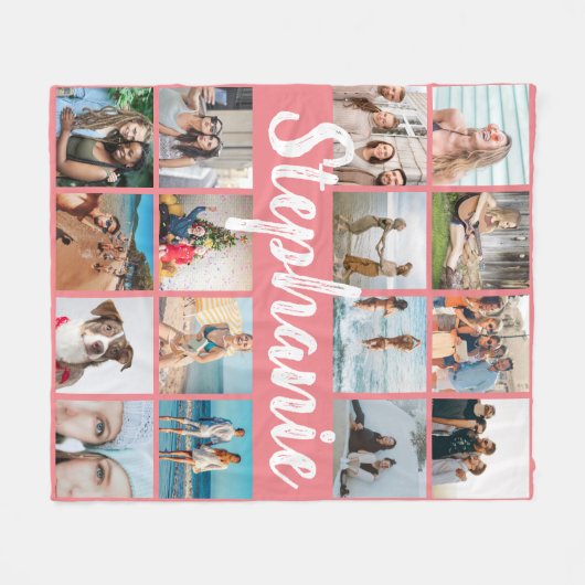名前パーソナライズされたと写真ユニークコラージュ フリースブランケット (正面(横))