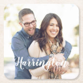 名前パーソナライズされたと写真 スクエアペーパーコースター (正面)