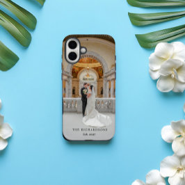 名前パーソナライズされたと年のカップル写真結婚 iPhone 16 PLUSケース