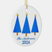 名前パーソナライズされたと年の青いクリスマスツリー セラミックオーナメント (右)