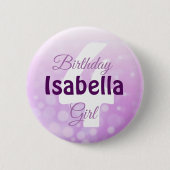 名前パーソナライズされたと年齢誕生日ガールボタン 缶バッジ (正面)