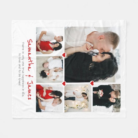名前パーソナライズされたと引用文付き6枚フォトブランケット フリースブランケット (正面(横))