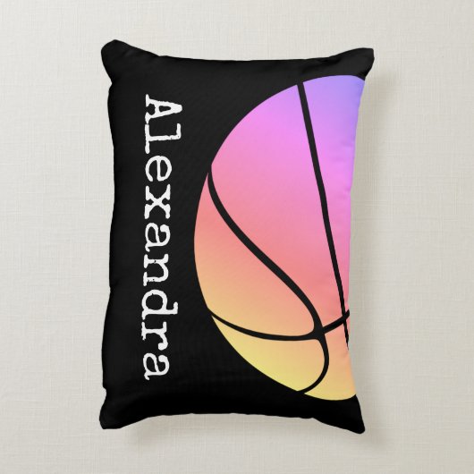 名前パーソナライズされたと番号を持つバスケットボール アクセントクッション (裏面(縦))