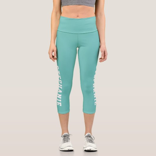 名前パーソナライズされたのカスタムティール(緑がかった色) カプリレギンス (正面)