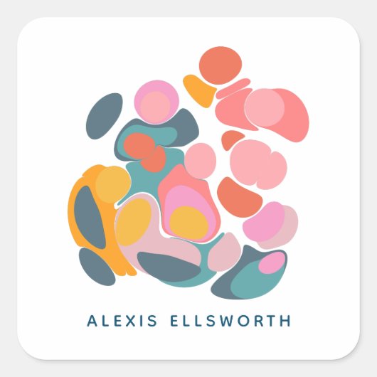 名前パーソナライズされたのモダン抽象芸術図形 スクエアシール (正面)