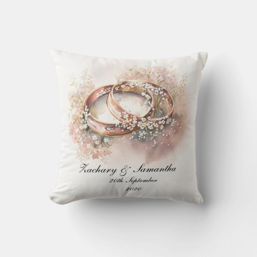 名前パーソナライズされたの結婚リングや輪 クッション (正面)