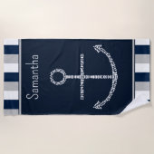 名前パーソナライズされたの航海のいかり ビーチタオル (正面)