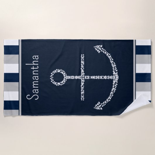 名前パーソナライズされたの航海のいかり ビーチタオル (正面)