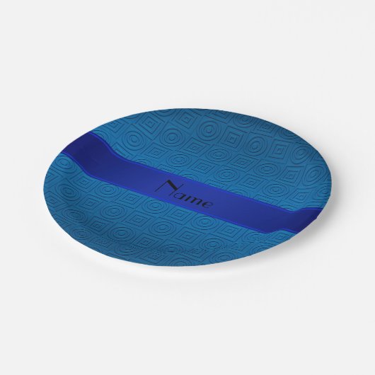 名前パーソナライズされたを濃い青の正方形の円に変更 ペーパープレート (アングル)