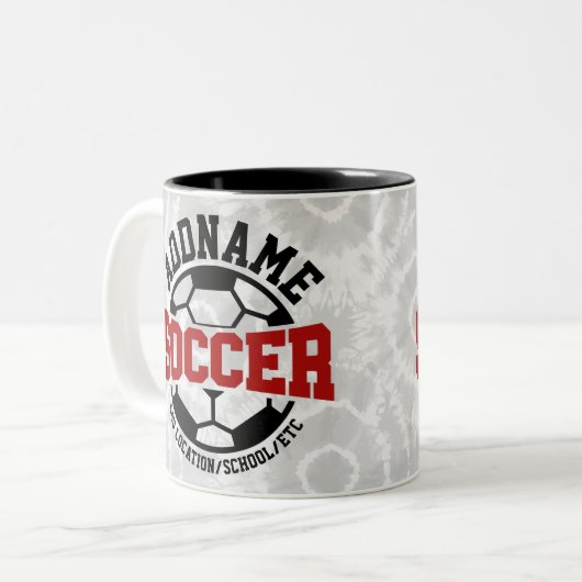 名前パーソナライズされたを追加サッカー選手チームのタイダイ ツートーンマグカップ (正面左)