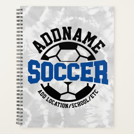 名前パーソナライズされたを追加サッカー選手チームのタイダイ プランナー手帳 (正面)