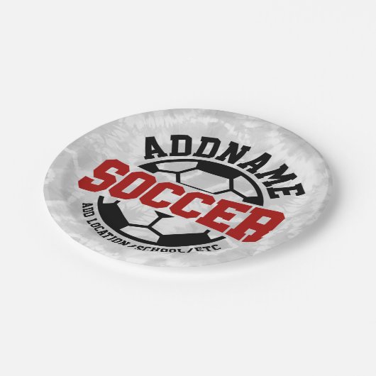 名前パーソナライズされたを追加サッカー選手チームのタイダイ ペーパープレート (アングル)
