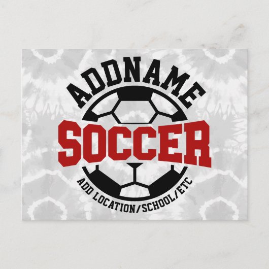 名前パーソナライズされたを追加サッカー選手チームのタイダイ ポストカード (正面)
