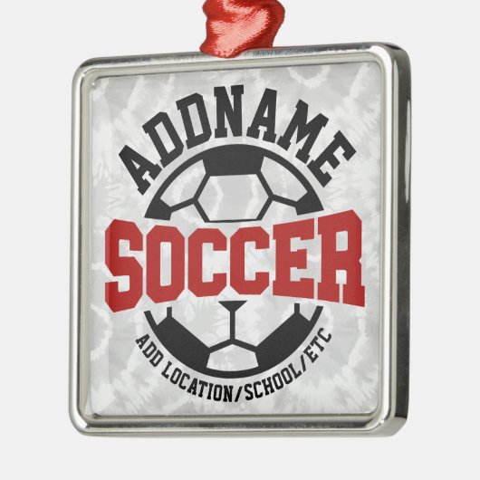 名前パーソナライズされたを追加サッカー選手チームのタイダイ メタルオーナメント (左)