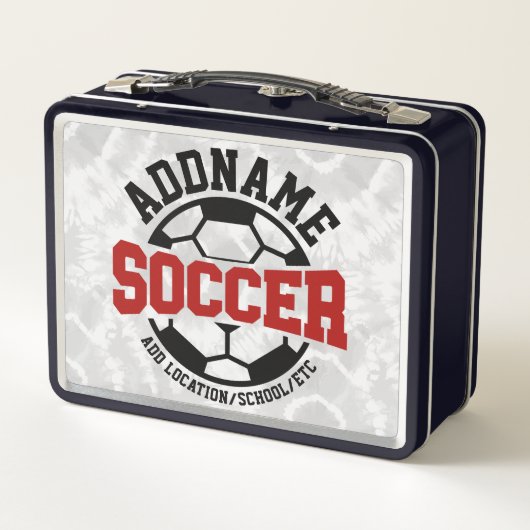 名前パーソナライズされたを追加サッカー選手チームのタイダイ メタルランチボックス (裏面)