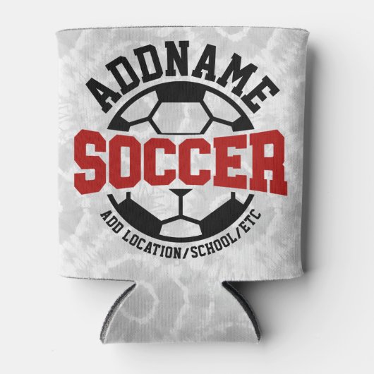 名前パーソナライズされたを追加サッカー選手チームのタイダイ 缶クーラー (正面)