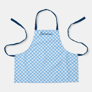 名前パーソナライズされたを追加Baby Blue Gingham Kids エプロン