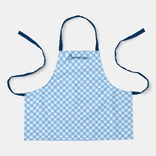 名前パーソナライズされたを追加Baby Blue Gingham Kids エプロン (正面)