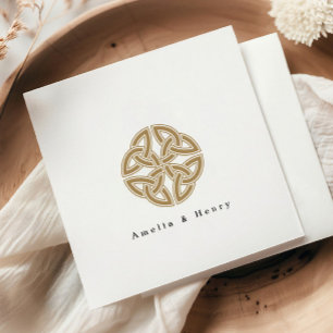 名前パーソナライズされたアイリッシュケルト結び目模様金ゴールド結婚 スタンダードカクテルナプキン