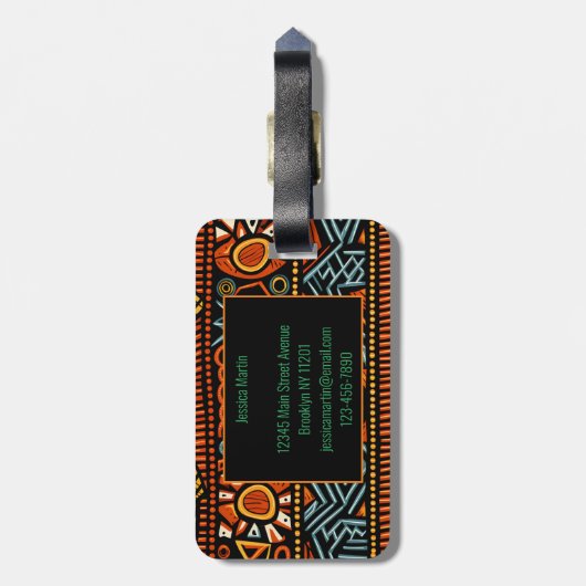 名前パーソナライズされたアフリカプリント ラゲッジタグ (裏面縦)
