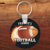 名前パーソナライズされたアメリカンフットボールの炎スポーツ キーホルダー (正面)