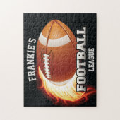 名前パーソナライズされたアメリカンフットボールの炎スポーツ ジグソーパズル (縦)