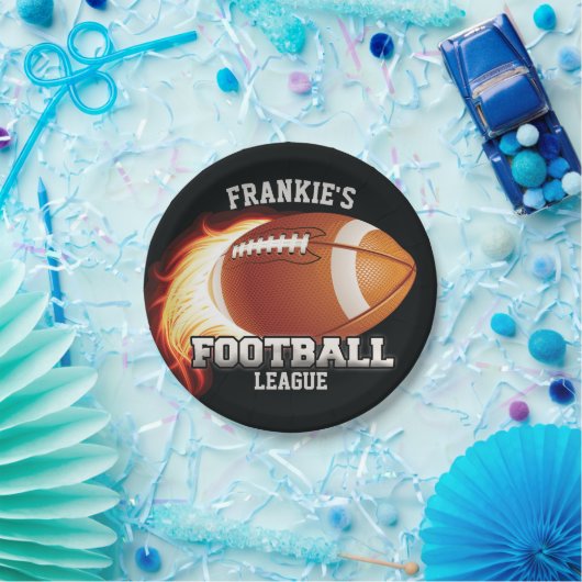 名前パーソナライズされたアメリカンフットボールの炎スポーツ ペーパープレート (パーティー)