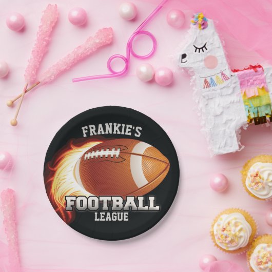 名前パーソナライズされたアメリカンフットボールの炎スポーツ ペーパープレート (パーティー)