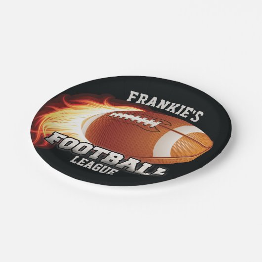 名前パーソナライズされたアメリカンフットボールの炎スポーツ ペーパープレート (アングル)