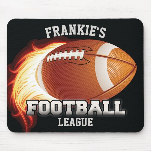 名前パーソナライズされたアメリカンフットボールの炎スポーツ マウスパッド (正面)