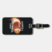 名前パーソナライズされたアメリカンフットボールの炎スポーツ ラゲッジタグ (正面横)