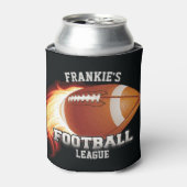 名前パーソナライズされたアメリカンフットボールの炎スポーツ 缶クーラー (缶正面)