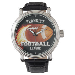 名前パーソナライズされたアメリカンフットボールの炎スポーツ 腕時計