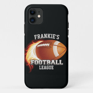 名前パーソナライズされたアメリカンフットボールの炎スポーツ iPhone 11 ケース