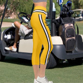 名前パーソナライズされたイエローオレンジ白黒ストライプ カプリレギンス