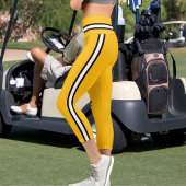 名前パーソナライズされたイエローオレンジ白黒ストライプ カプリレギンス