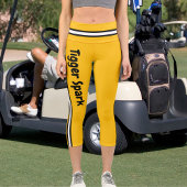 名前パーソナライズされたイエローオレンジ白黒ストライプ カプリレギンス