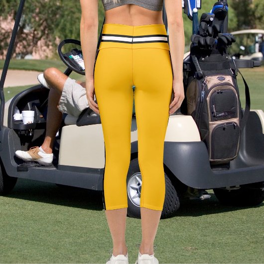 名前パーソナライズされたイエローオレンジ白黒ストライプ カプリレギンス