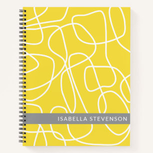 名前パーソナライズされたイエローグレー抽象芸術ラインアート ノートブック
