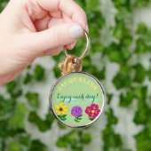 名前パーソナライズされたイエローパープル明るい赤紫色花 キーホルダー (手)