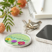 名前パーソナライズされたイエローパープル明るい赤紫色花 キーホルダー (側面)