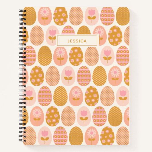 名前パーソナライズされたイースターよくはしゃぐフローラ卵パステル ノートブック (正面)