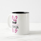 名前パーソナライズされたイースターピンクバニーサングラス ツートーンマグカップ (正面左)