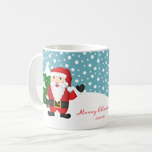 名前パーソナライズされたウィンターサンタクロースのクリスマス コーヒーマグカップ (正面左)