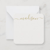 名前パーソナライズされたエレガント金ゴールド書道 ノートカード (正面)