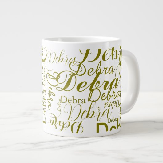 名前パーソナライズされたオリーブタイポグラフィ ジャンボコーヒーマグカップ (正面右)