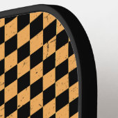 名前パーソナライズされたオレンジと黒のパ市松模様にテ ピックルボールラケット (左詳細)